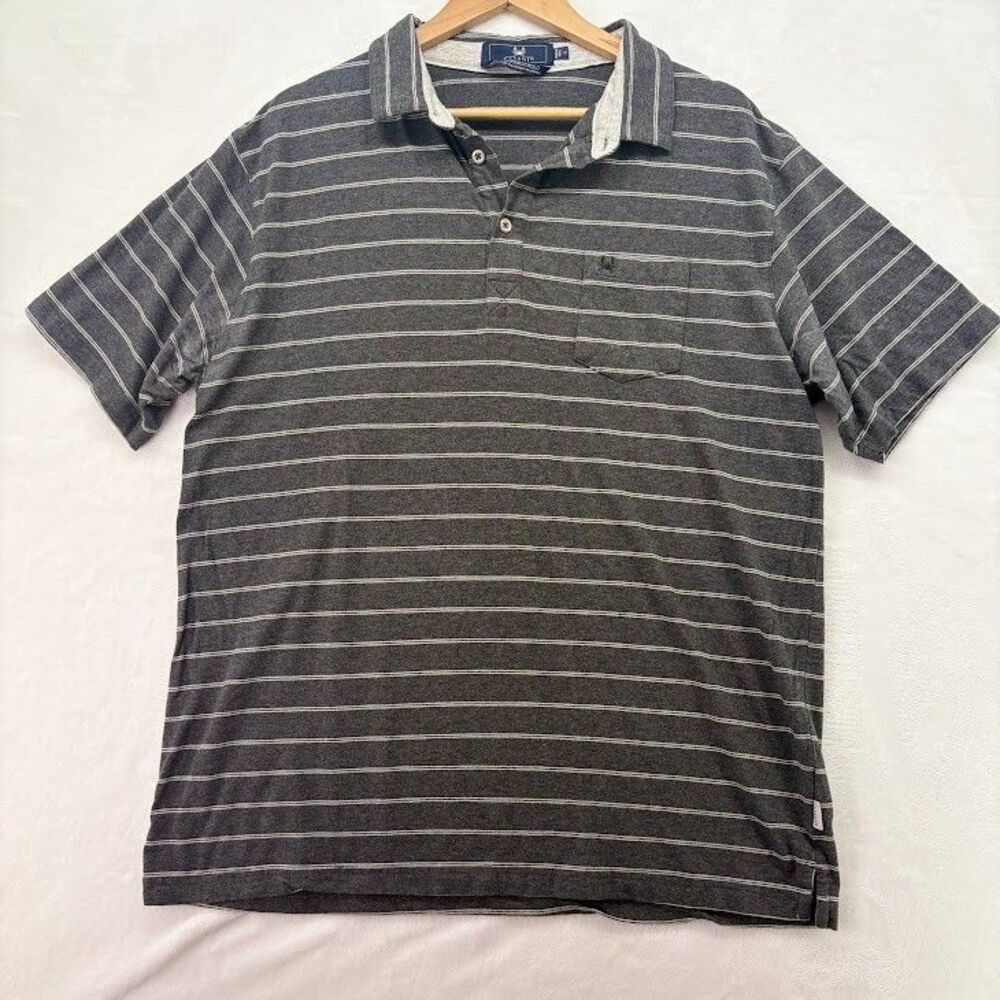 Men's Size XL COAST‎ Polo Shirt Gray Striped Short Sleeve Knit Slipknot Polo